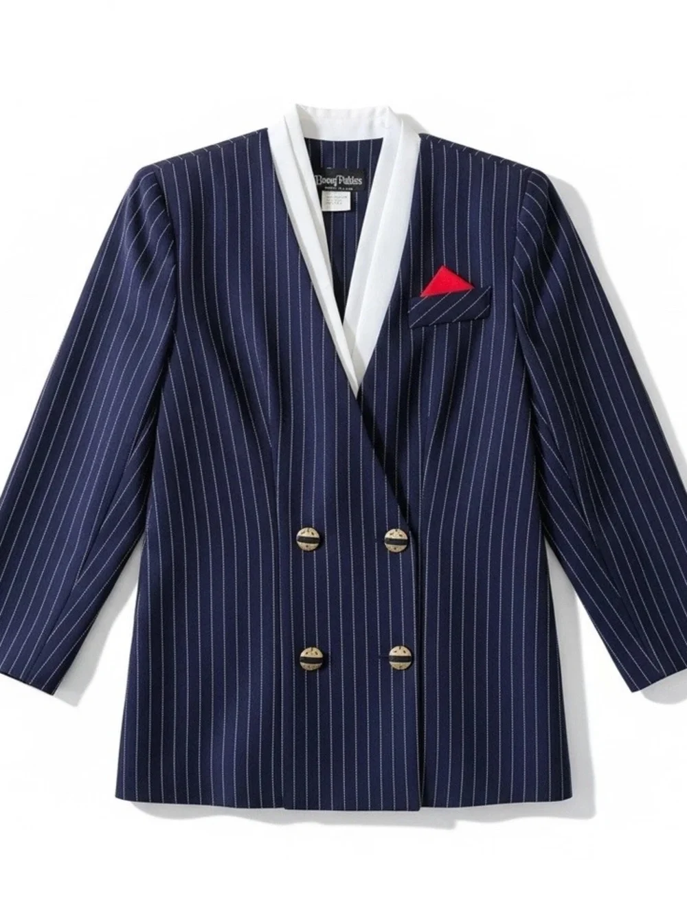 Oscar de la Renta Navy and White Pinstripe Pleated Skirt Suit
